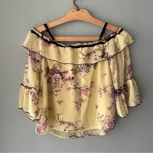 ♦️5/$15♦️ OLM | Yellow Floral Cold Shoulder Cottagecore Fairy Y2k Blouse